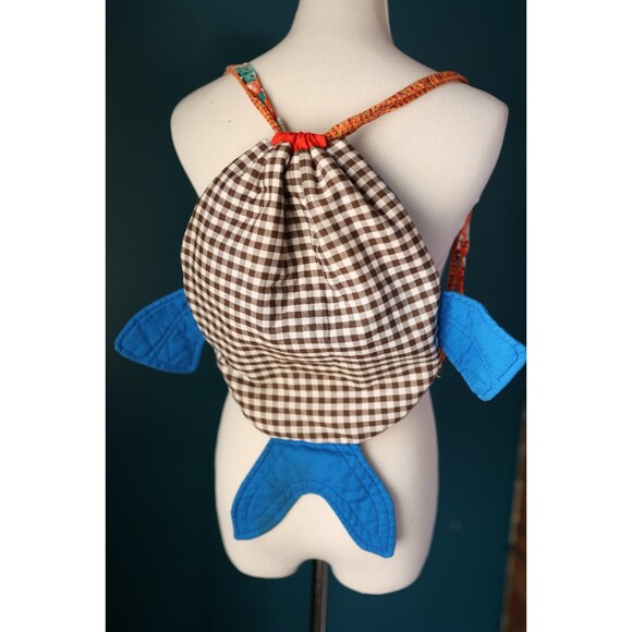 Hand Made Quilt Style Fish Purse Bag Drawstring Backpack Hippy Eclectic Quirky - Picture 8 of 11